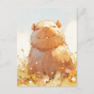 Carte Postale Capybara dans une prairie colorée de fleurs sauvag