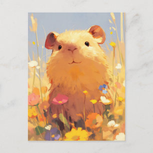 Carte Postale Capybara dans une prairie d'été colorée remplie de