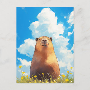 Carte Postale Capybara dans une prairie ensoleillée de fleurs sa