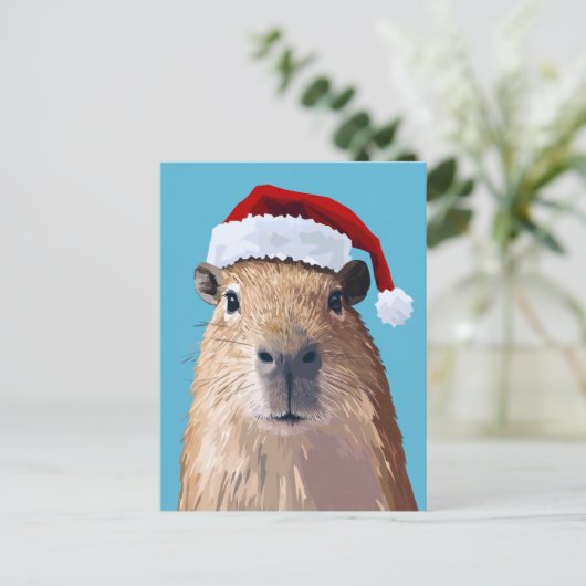 Carte Postale Capybara de fête à Santa Hat (Debout devant)