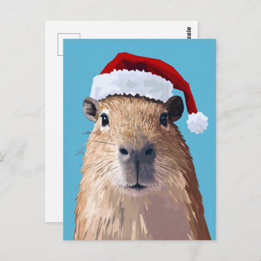 Carte Postale Capybara de fête à Santa Hat (Devant / Derrière)