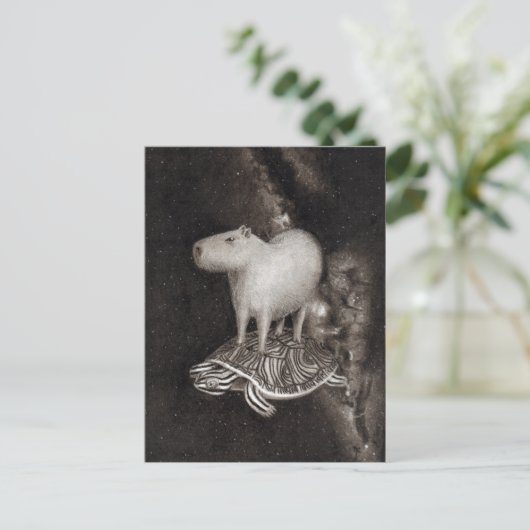 Carte Postale Capybara et Terrapin flying through space drawing (Debout devant)