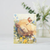 Carte Postale Capybara faisant la sieste dans une prairie de fle (Debout devant)