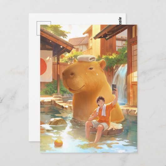 Carte Postale Capybara géante - Illustration de source chaude (Devant / Derrière)