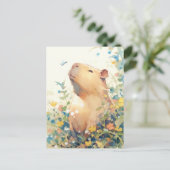 Carte Postale Capybara paisible avec petit oiseau bleu (Debout devant)
