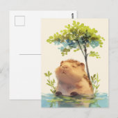 Carte Postale Capybara paisible dans l'eau sous un arbre vert (Devant / Derrière)