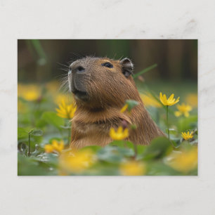 Carte Postale Capybara Parmi Les Lys D'Eau Jaune