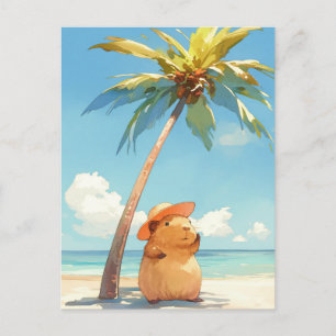Carte Postale Capybara portant un chapeau de soleil sur une plag