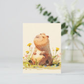 Carte Postale Capybara Sitting in Yellow Wildflower Garden (Debout devant)