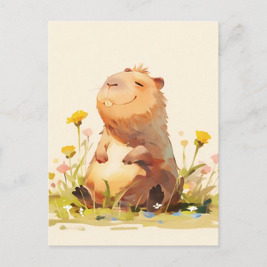 Carte Postale Capybara Sitting in Yellow Wildflower Garden (Devant)
