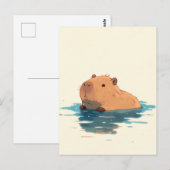 Carte Postale Capybara sucré flottant dans l'eau bleue (Devant / Derrière)