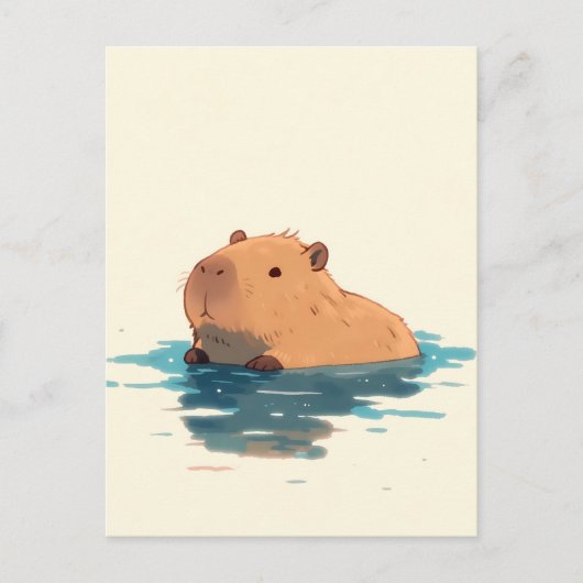 Carte Postale Capybara sucré flottant dans l'eau bleue (Devant)