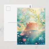 Carte Postale Capybara Swimming in Magical Wildflower Pond (Devant / Derrière)