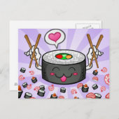 Carte Postale Caractère de dessin sushi Manger beaucoup de creve (Devant / Derrière)