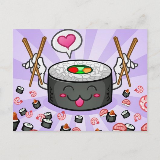 Carte Postale Caractère de dessin sushi Manger beaucoup de creve (Devant)