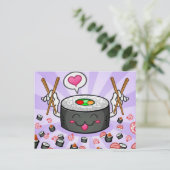 Carte Postale Caractère de dessin sushi Manger beaucoup de creve (Debout devant)