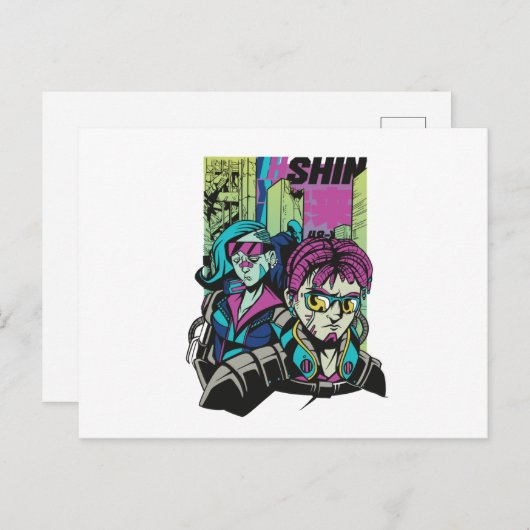 Carte Postale Caractères Cyberpunk (Devant / Derrière)