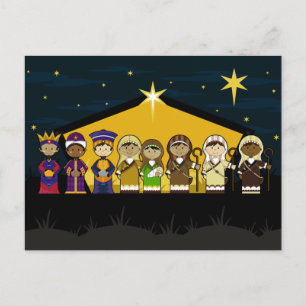 Carte Postale Caractères de Nativité mignons à la grange par nui