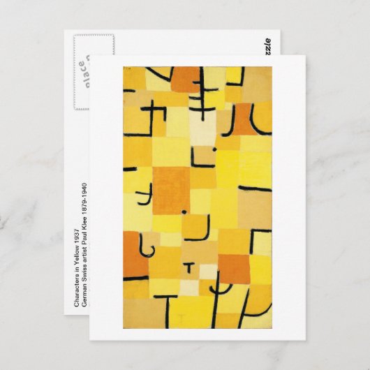Carte Postale Caractères en Abstrait Jaune Paul Klee (Devant / Derrière)