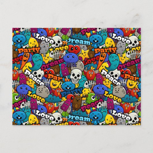 Carte Postale Caractères graffitis colorés Motif (Devant)