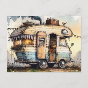 Carte Postale Caravane vintage camping-car RV style aquarelle