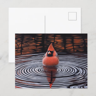 Carte Postale Cardinal Bird prend un bain