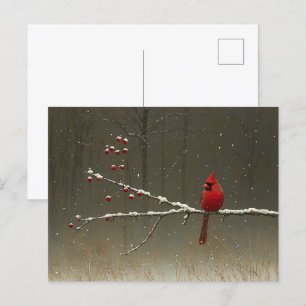 Carte Postale Cardinal Bird'hiver Berry Tree