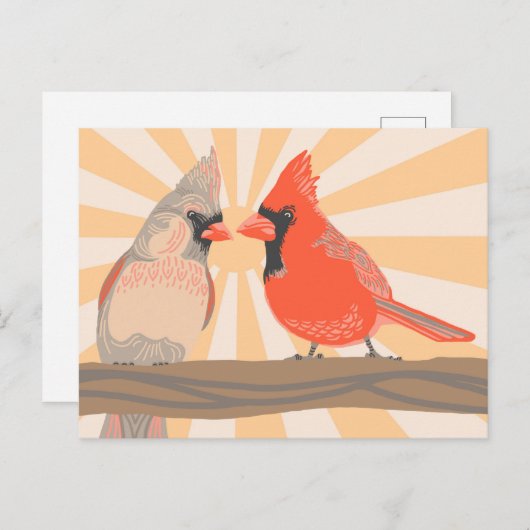 Carte postale Cardinal Couple Digital Illustration (Devant / Derrière)