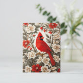 Carte Postale Cardinal du Nord Oiseau Belle Florale (Debout devant)