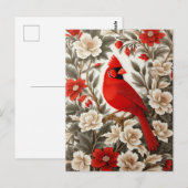Carte Postale Cardinal du Nord Oiseau Belle Florale (Devant / Derrière)