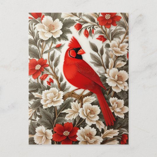 Carte Postale Cardinal du Nord Oiseau Belle Florale (Devant)