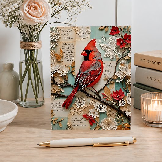 Carte Postale Cardinal en techniques mixtes