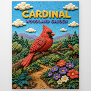 Carte Postale Cardinal, jardin forestier en argile