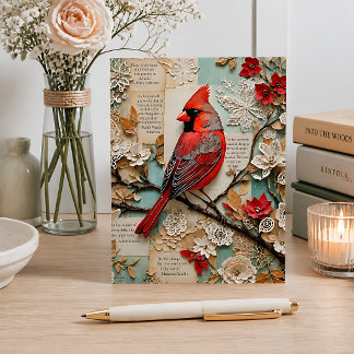 Carte Postale Cardinal Mixed Media