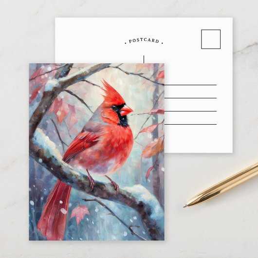 Carte Postale Cardinal Moderne d'Hiver enneigé