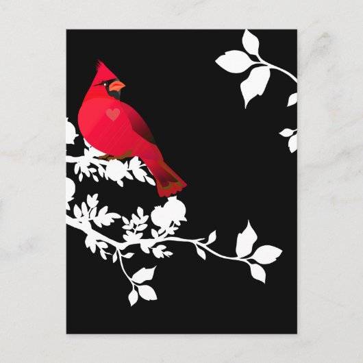 Carte Postale Cardinal Red Bird Black White Salutation moderne (Devant)