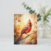 Carte Postale Cardinal Rouge à l'automne (Debout devant)
