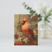 Carte Postale Cardinal rouge et baies de forêt sauvage  (Debout devant)