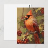 Carte Postale Cardinal rouge et baies de forêt sauvage  (Devant / Derrière)