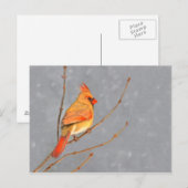 Carte Postale Cardinal sur la peinture de branche - Art original (Devant / Derrière)