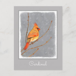Carte Postale Cardinal sur une branche - Peinture originale d'oi