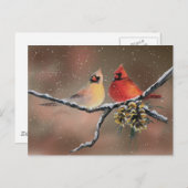 Carte Postale CARDINALS & NEIGE par SHARON SHARPE (Devant / Derrière)