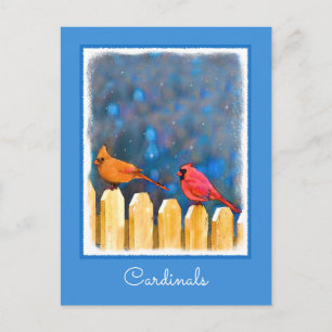 Carte Postale Cardinals on the Fence Painting - Art original