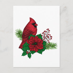Carte Postale Cardinaux rouges sur décoration de Noël