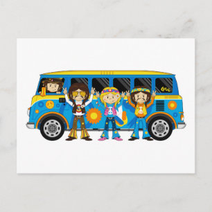 Carte Postale Caricature 60 Paix Hippie Van
