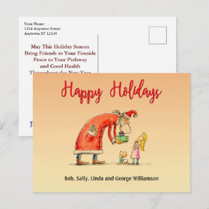 Carte Postale Caricature amusante Père Noël livre des cadeaux de