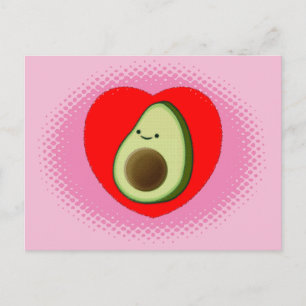 Carte Postale Caricature Avocado Mignonne En Rose De Coeur Rouge