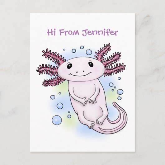 Carte Postale Caricature axolotl rose adorable (Devant)