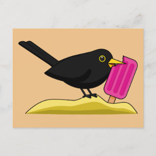 Carte Postale Caricature Blackbird Manger Une Crème De Glace