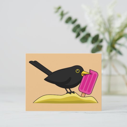 Carte Postale Caricature Blackbird Manger Une Crème De Glace (Debout devant)
